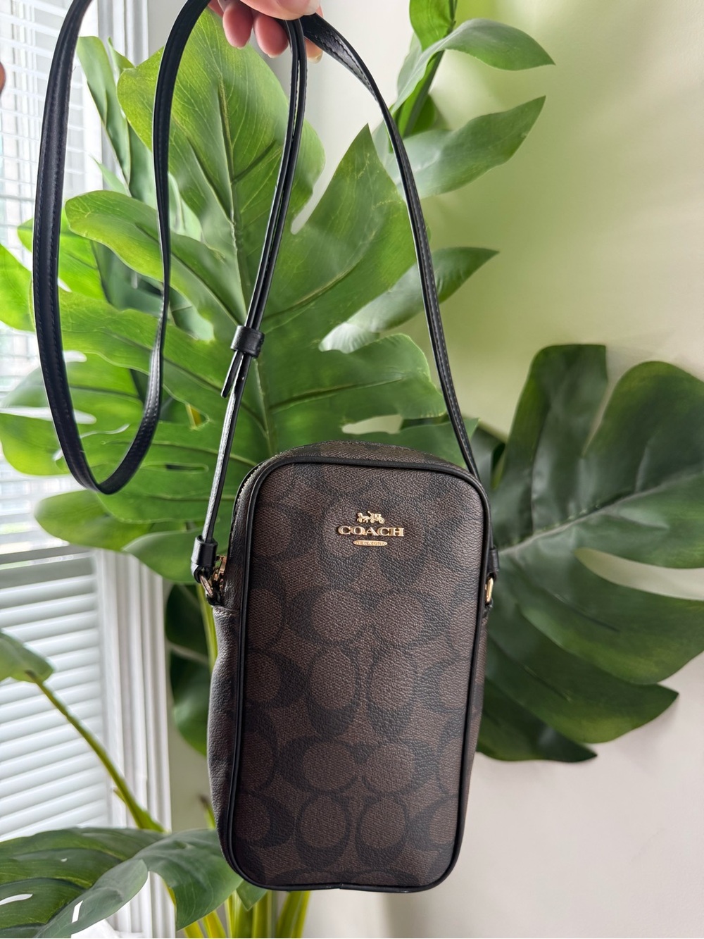 Coach Dark Brown Signature Crossbody Phone Pouch
